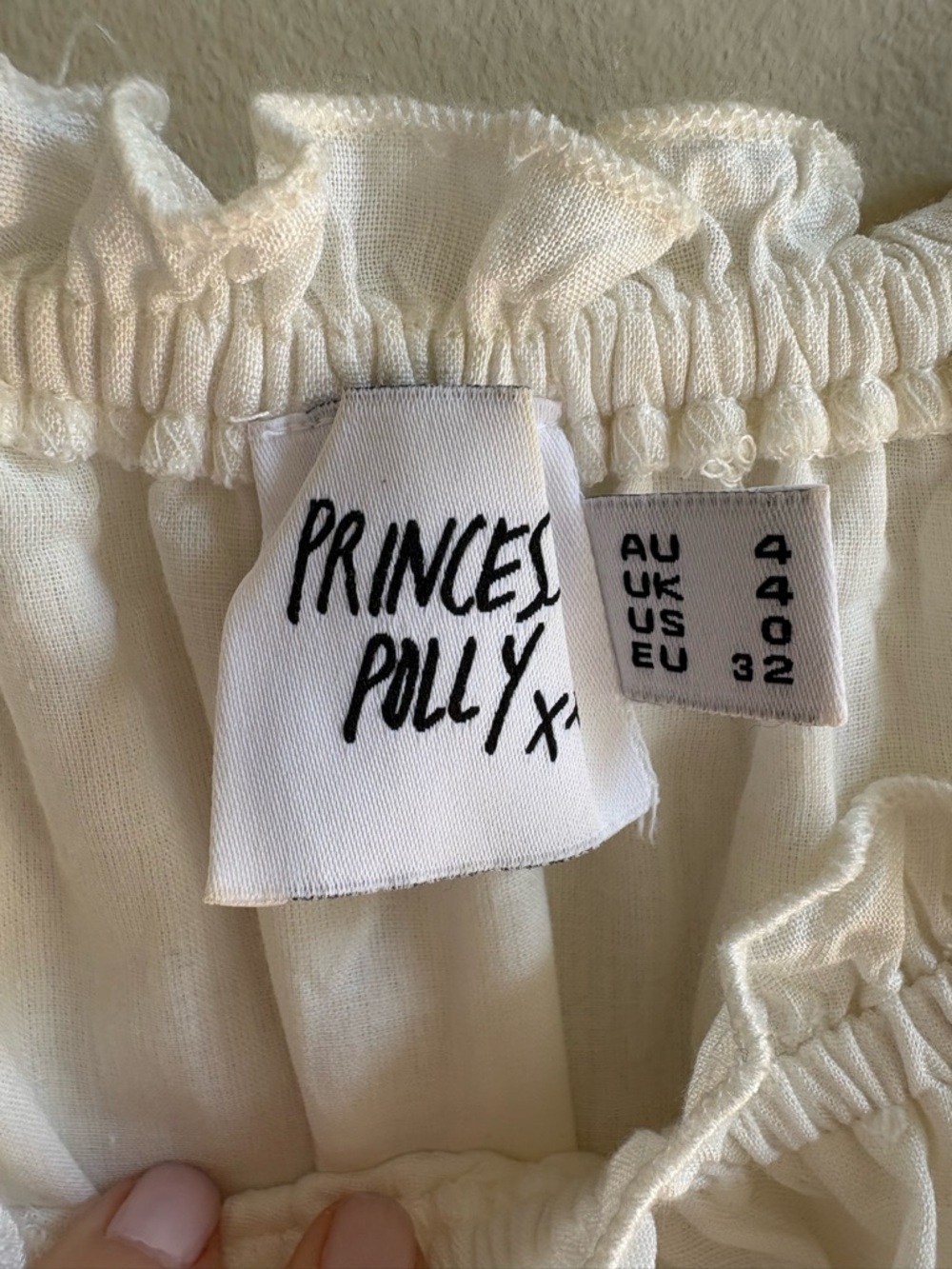 Princess Poly Cream Off Shoulder Ruffle Mini Dress Romper Build In Shorts Size 4 - Picture 7 of 8